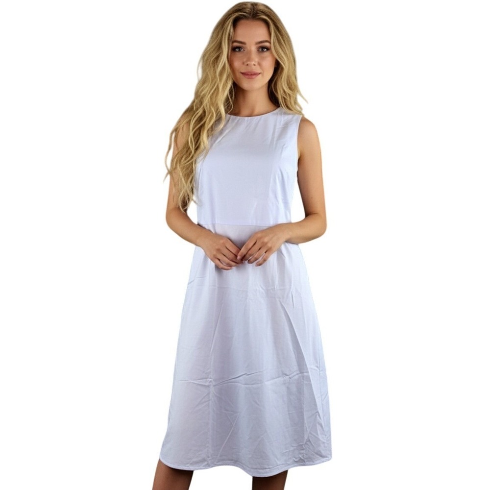Everlane Dress Women 10 Light Blue Cotton Poplin Twist Back Cutout Midi A-Line